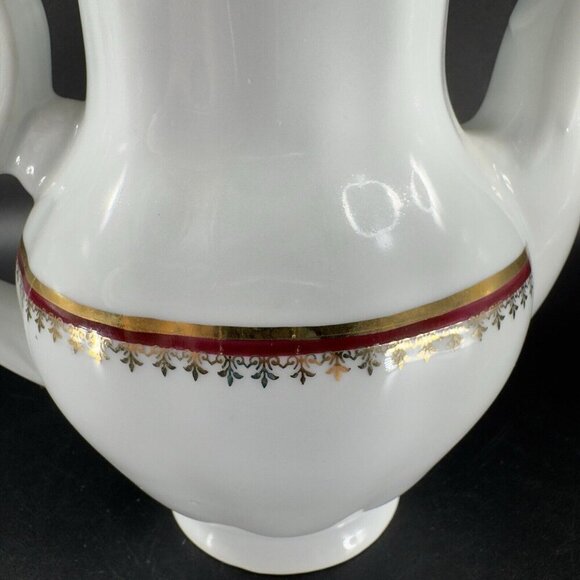 Vintage Antique Favolina Made in Poland Fine Porcelain Teapot Carafe Red Line - Picture 5 of 15